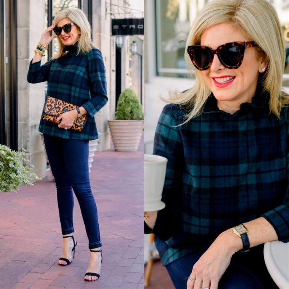 Tuckernuck Tops - Tuckernuck Blackwatch Plaid Faye Blouse Blue Green